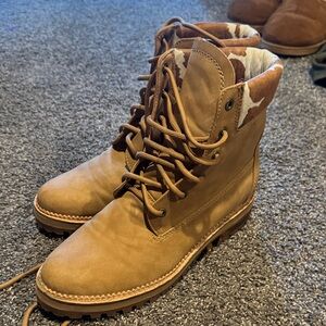Women’s cow print Tan Lace-Up Boots